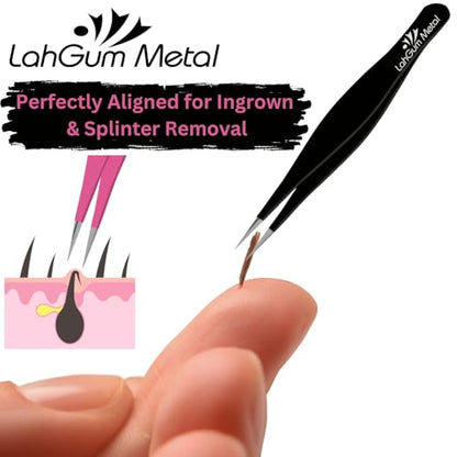 Ultra Fine Sharp Pointed Tweezers Precision, Needle Nose Pointy Tweezers for Ingrown Hair Removal Kit, Black & Pink, 2-Piece - color: Black & Pink, size: 2-Piece