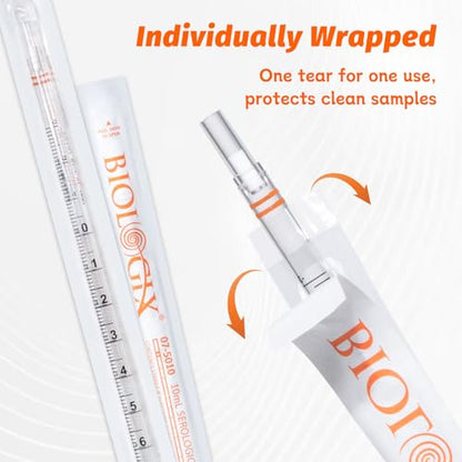 10mL Serological Pipette, 100Pcs Sterile Plastic Serological Pipet - size: 10ml-100Pcs