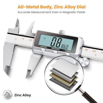 HARDELL Digital Caliper 8 Inch, Rechargeable All Metal W/Backlight Screen - size: 8 Inch