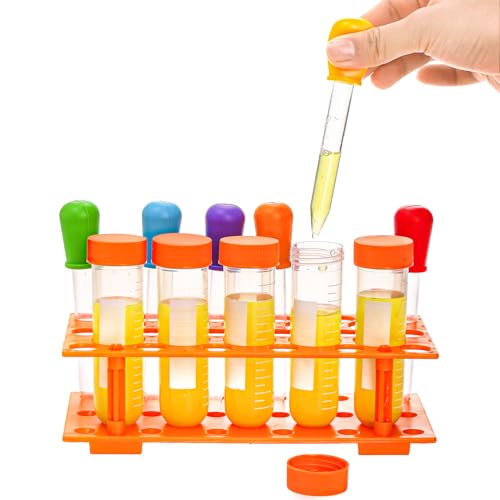 ZENFUN 12 Pieces Jumbo Test Tubes with Stand, Plastic Test Tubes for Primary Science, 5 Pieces Jumbo Test Tubes, 6 Pieces Liquid Droppers Silicone and 1 Piece Storage Stand, Multi-Color