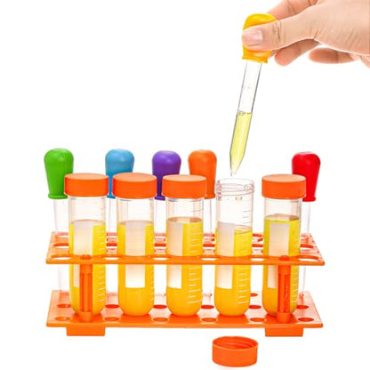 ZENFUN 12 Pieces Jumbo Test Tubes with Stand, Plastic Test Tubes for Primary Science, 5 Pieces Jumbo Test Tubes, 6 Pieces Liquid Droppers Silicone and 1 Piece Storage Stand, Multi-Color