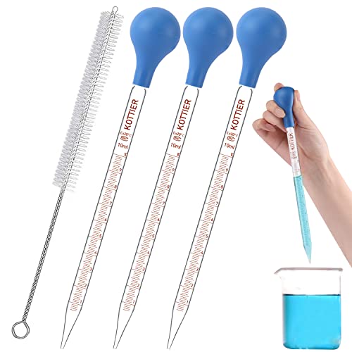 10ml Glass Pipettes Dropper, Lab Graduated Dropper for Liquid Essential Oil, Glass Transfer Pipette with Rubber Bulb and Cleaning Brush (3 pieces) - color: 3 pieces