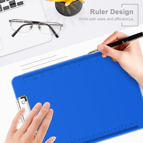 Piasoenc Plastic Clipboards, 8.5 x 11 Clip Board with Ruler,Blue - color: Blue