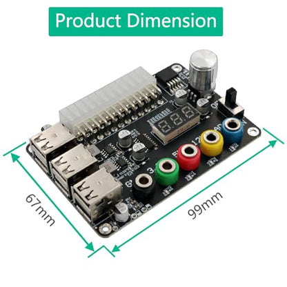 HLT ATX Power Supply Breakout Board with Adjustable Voltage Knob and 6- Port USB 2.0,and QC 2.0/QC 3.0, 3A Maximum Output,