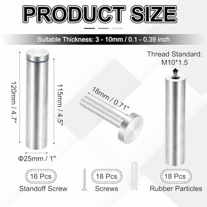 PATIKIL 1x4.7" Standoff Screws, 16 Pack Stainless Steel Stand Off Wall Mounts Wall Sign Mounting Hardware Advertising Standoff Nail for Hanging Acrylic Signs Picture Frame, Silver - size: 1x4.7"