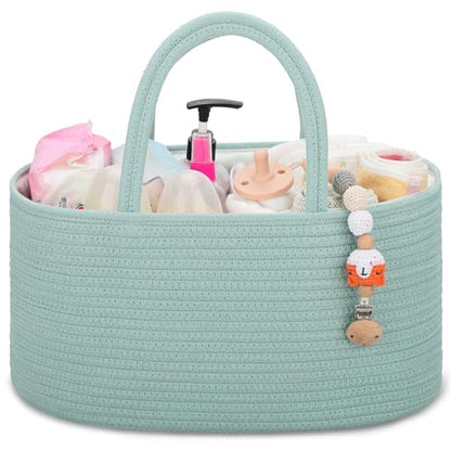 COMSE Baby Diaper Caddy Organizer with Handles, Cotton Rope, Light Green - color: Light Green, size: Regular