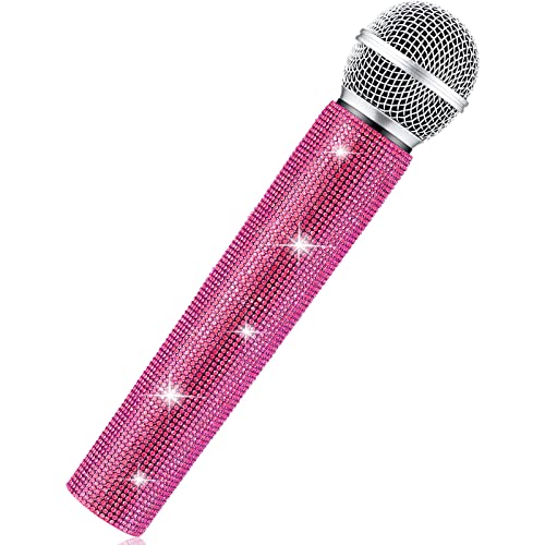 Sanwuta Fake Microphone Prop, Sparkly Bling Rhinestones Mic, Pink - color: Pink