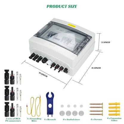 3 in 1 Out Solar Combiner Box,PV Combiner Box with 20A PV Fuse,DC 63A Circuit Breaker and Surge Protector,IP65 Solar Disconnect Switch Box for Indoor Outdoor Solar Panel System (3 in 1 Out 20A 500V) - size: 3 In 1 Out 20A 500V