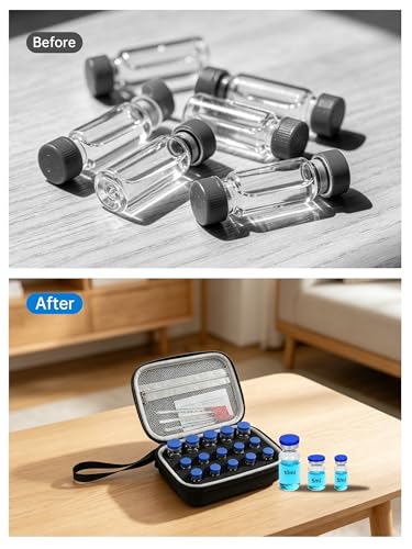 Peptide Case for Fridge, Adjustable Slot for 3ml/5ml/10ml Vials - color: 15-slots (Black)