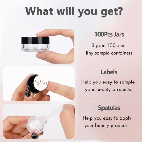3 Gram Sample Containers 100 Count Empty Lip Balm Containers with Labels - color: Black