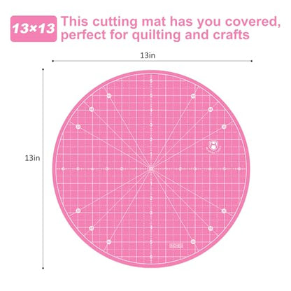 Headley Tools 13"x13" Round Rotating Cutting Mat, Self Healing Mat with 360-Degree Rotation & Anti-Slip Base, Sewing Board Cutting Mat Perfect for Fabric Quilting Leather Hobby Project, Pink - color: Pink, size: 13"L x 13"W