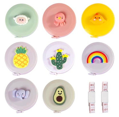 8 Cartoon Cute Pocket Kids Tape Measure Retractable+2 Pack Soft Body Measuring Tape for Body Measurements(60-Inch), Mini Tape Measures for Body, Sewing, Cutting, Weight Loss Measurement