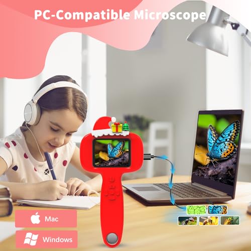 BLACKROOT Microscope for Kids, 2.4" Handheld Digital Pocket Microscope - color: Red