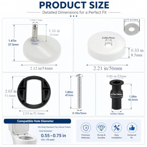 2 Sets Toilet Seat Fixing Screws and Hinges for Top Mount - size: 55mm/2.17inch