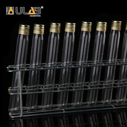 ULAB Scientific 50pcs 25ml Glass Test Tubes with Aluminum Screw Caps, Borosilicate Glass, Dia.18x145mm, Thickness 0.8-1.0mm, UTT1025 - style: 50pcs 25ml Glass Test Tubes with Stopper