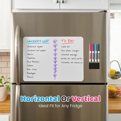 20x13 Stain-Resistant Magnetic Whiteboard for Fridge - Includes 4 Markers and Big Eraser with Magnets - Dry Erase Board - Refrigerator White Board Organizer and Planner (Pack of 2) - size: 20x13 (Pack of 2)