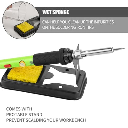 Soldering Iron Kit, 60W Soldering Iron with 5pc Interchangeable Tips, 10-in-1 Adjustable Temperature Solder Welding Tools, Fast Heating, Electronic Repair, 110V, Green - color: 10-in-1 Green