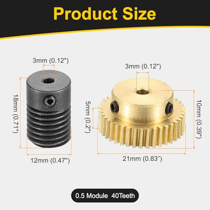 uxcell Worm Gear Set Right Rotation 40T 0.5 Module 1:40 Reduction Rate - size: Gear-3mm, Rod-3mm Bore, style: 0.5M-40T