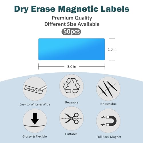 LLPT Dry Erase Magnetic Labels 1" x 3" 50 Packs White - color: White, size: 1" x 3"