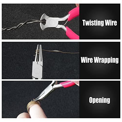 6PCS Mini Jewelry Pliers Set, 3 Inches Pliers Set with Long Nose Pliers Bent Nose Pliers Wire Cutters End Cutting Pliers Flat Nose Pliers Bead Chain Electronics Tweezers Jump Ring Opener