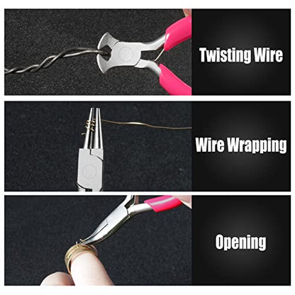 6PCS Mini Jewelry Pliers Set, 3 Inches Pliers Set with Long Nose Pliers Bent Nose Pliers Wire Cutters End Cutting Pliers Flat Nose Pliers Bead Chain Electronics Tweezers Jump Ring Opener
