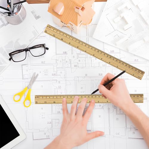 10 Pack Combo Rulers Kit, 12 Inch/30 cm, 5 Wooden Rulers + 5 Clear Plastic Rulers in 5 Colors, Shatterproof Transparent Ruler with Inches and Centimeters for School Classroom Office Home