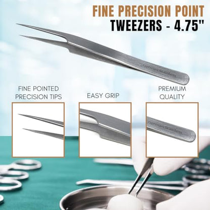 10 Pcs Multipurpose Lab Spatulas Kit Stainless Steel Micro Sampling Scoop Measuring Spoons with Fahenstock, Tweezers, Forceps & Mixing Cup for Scientific Laboratory Experiment Labware Supplies