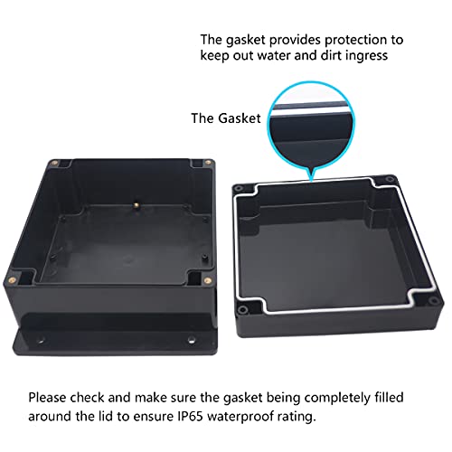 Junction Box, Zulkit Project Box Waterproof Dustproof IP65 ABS Universal Electrical Boxes Enclosure with Fixed Ear Black 6.30 x 6.30 x 3.54 inch (160 x 160 x 90 mm)(Pack of 1) - size: 6.30" x 6.30" x 3.54"(Pack of 1)