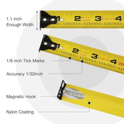 WORKPRO Heavy Duty Tape Measure, 2 Pcs 25FT Retractable Tape Measurement - color: Blue, size: 25FT