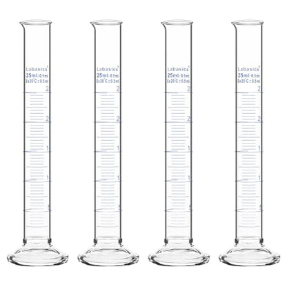 Labasics 4-Pack Borosilicate Glass 25 ml Heavy Wall Graduated Cylinder Measuring Cylinder - size: 25 ml