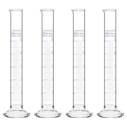 Labasics 4-Pack Borosilicate Glass 25 ml Heavy Wall Graduated Cylinder Measuring Cylinder - size: 25 ml