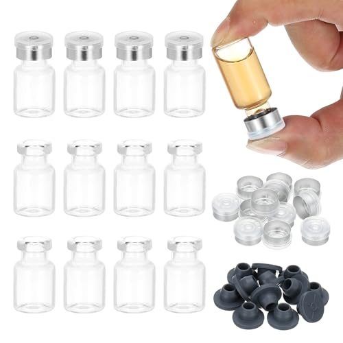PATIKIL 12pcs 2ml Clear Borosilicate Glass Sample Vials with Aluminum Plastic Cap and Rubber Stopper for Lab Solid Liquid Powder Storage, Matt Silver Tone - color: Clear/Matt Silver Tone, size: 2ml