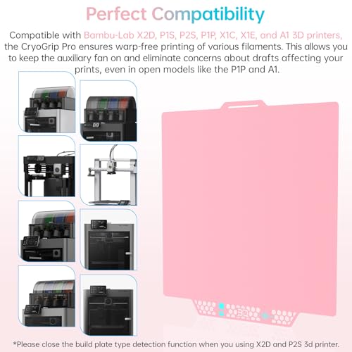 BIQU CryoGrip Pro Glacier Build Plate for Bambu-Lab 3D Printers - color: Glacier-Pink, size: 257*257MM, style: Glacier