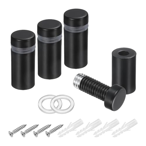 uxcell 4Pcs Sign Standoff Screws, 15/32" x 1" Stainless Steel Wall Standoff Mount Hardware Advertising Glass Nail for Glass Acrylic Panel Picture Frame, Black - size: 15/32" x 1"