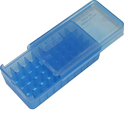 MTM Case-Gard P50SS-9M-24 Side Slide Ammo Box, 50 Round 9mm Luger 380 ACP 30 Luger 30 S Carry 32 S&W 9mm Makarov, USA Made, Clear Blue - color: Clear Blue
