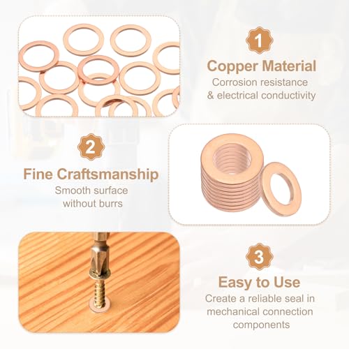 PATIKIL 35PCS M10 Copper Washers, M10x14x1mm Copper Crush Washer Metric Flat Washers Sealing Washers Assortment Kit Oil Drain Plug Gasket Ring for Automotive Battery Vehicles Screws Bolt - size: M10x14x1mm