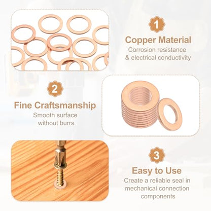 PATIKIL 35PCS M10 Copper Washers, M10x14x1mm Copper Crush Washer Metric Flat Washers Sealing Washers Assortment Kit Oil Drain Plug Gasket Ring for Automotive Battery Vehicles Screws Bolt - size: M10x14x1mm