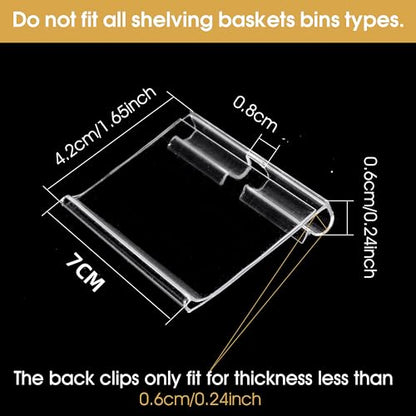 50pcs Labels for Storage Bins Plastic Label Clip, Basket Labels Clip On Wire Shelf Price Label Holder Merchandise Sign Display Holder, 50pcs Label Insert Included (2.76IN*1.57IN) - size: 2.76IN*1.57IN