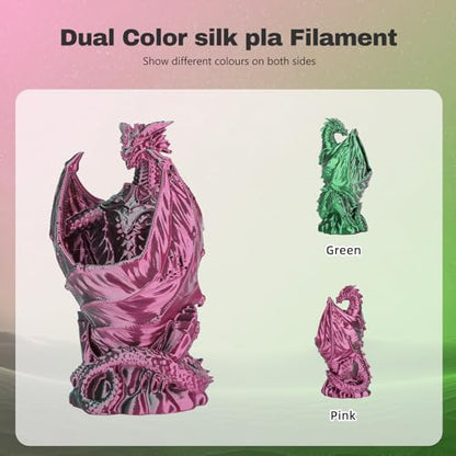 3DHoJor Silk PLA Filament 1.75mm Dual Color PLA 3D Printer Filament 2 in 1 Coextrusion 1KG Spool(2.2lbs) 3D Printing Filament Dimensional Accuracy +/- 0.03mm Fits for Most FDM 3D Printers-Green Pink - color: Green Pink