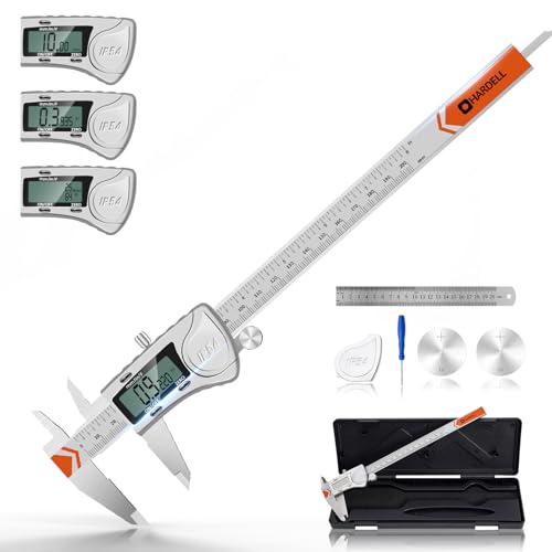 HARDELL Digital Caliper 8 Inch, Heavy-Duty IP54 Calipers with 3-Batteries & Extra Cover, All Stainless Steel Digital Micrometer Vernier Caliper, Inch/MM/Fraction, Auto-Off for DIY/3D-Printing - size: 8 Inch