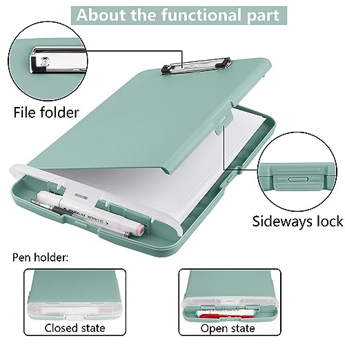 Clipboard with Storage, A4 Binder Nursing Clipboards with Pen Holder, Heavy Duty Storage Clipboards with Low Profile Clip, Clipboard Folder Side-Opening, Smooth Writing Clip Board (Dark Green) - color: Dark Green
