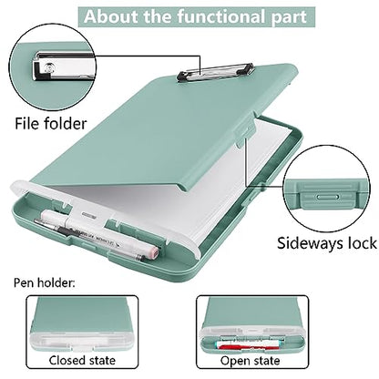 Clipboard with Storage, A4 Binder Nursing Clipboards with Pen Holder, Heavy Duty Storage Clipboards with Low Profile Clip, Clipboard Folder Side-Opening, Smooth Writing Clip Board (Dark Green) - color: Dark Green