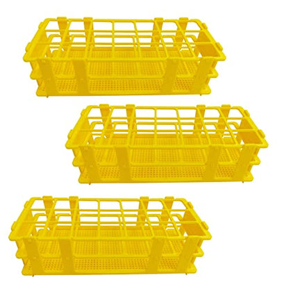 3 Packs Plastic Test Tube Rack, 21 Holes Lab Test Tube Rack Holder for 30mm Test Tubes,Yellow, Detachable (Yellow21)
