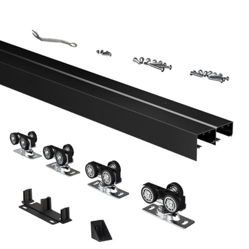Heavy Duty Bypass Sliding Closet Door Track Hardware 84", 7 FT Aluminium Pocket Door Track Rail Set, Smoothly and Quietly, for 2 Door System,Black - size: XC40 84"-B