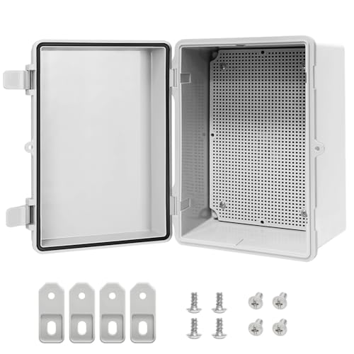 Junction Box ABS Plastic IP65 Waterproof Dustproof Universal Electrical Enclosure, Hinged Shell Outdoor and Indoor Usage Project Box11.4"x 7.5" x 5.5"(290 x 190 x 140mm), Grey - size: 11.4" x 7.5" x 5.5" (1pc)