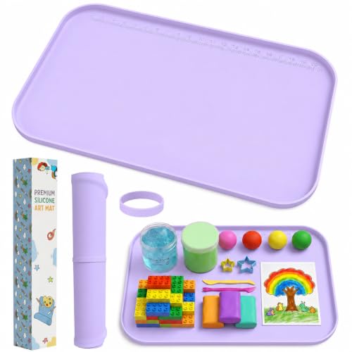 24"x16" Silicone Mats for Crafts with 0.7" High Edges, Large Leak-Proof Art Mat for Resin, Painting, Clay, Slime, Non-Stick & Non-Slip Table Protector for Kids & Adults, Easy to Clean (Lavender) - color: Lavender