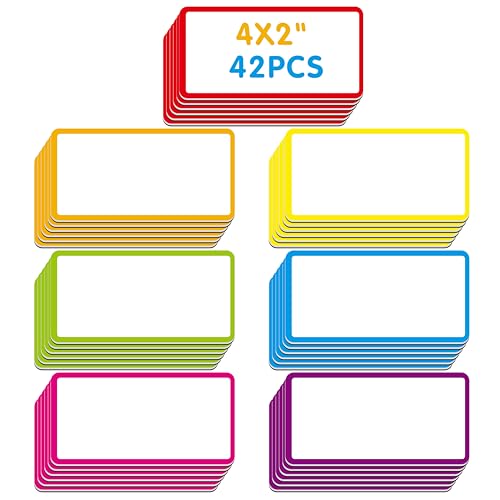 Magnetic Name Tag Labels, 42 PCS Dry Erase Reusable Neon Name Stickers Frame in 7 Colors for Whiteboards Locker Fridge School Office Home (Each Measures 2" x 4") - color: Colorful, size: 4" x 2"