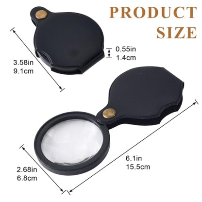 10X Pocket Magnifier Glass, Rotating Magnifying Lens, Black, 1pc