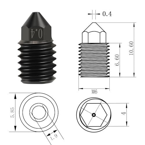 2 Pack Hardened Steel Nozzles, High-Temperature Nozzle for X1/C P1P/S Upgraded Kobra 3/S1 Comb 3D Printer (0.6mm) - color: 0.6mm
