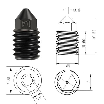 2 Pack Hardened Steel Nozzles, High-Temperature Nozzle for X1/C P1P/S Upgraded Kobra 3/S1 Comb 3D Printer (0.6mm) - color: 0.6mm